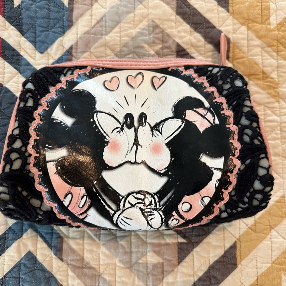 DISNEY BOUTIQUE. Mickey and Minnie Mouse Black and Pink Pouch